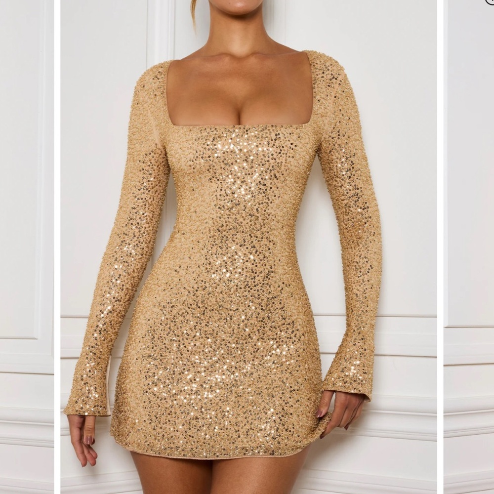 Oh Polly Gold Sequin Long Sleeve Dress